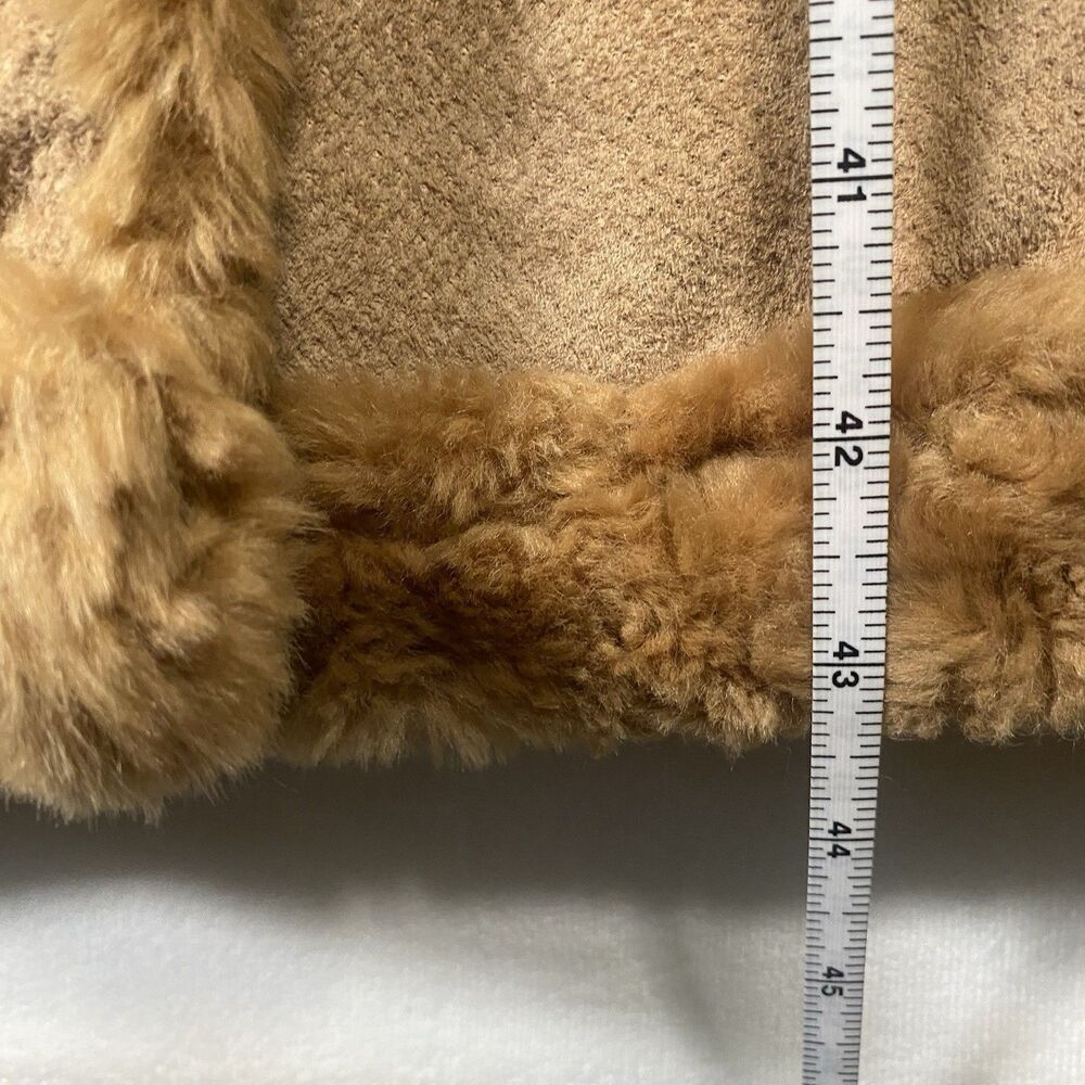 Vintage Nicole Miller Suede Leather Faux Shearling Long Coat Tan Y2K Women’s M - Picture 13 of 14